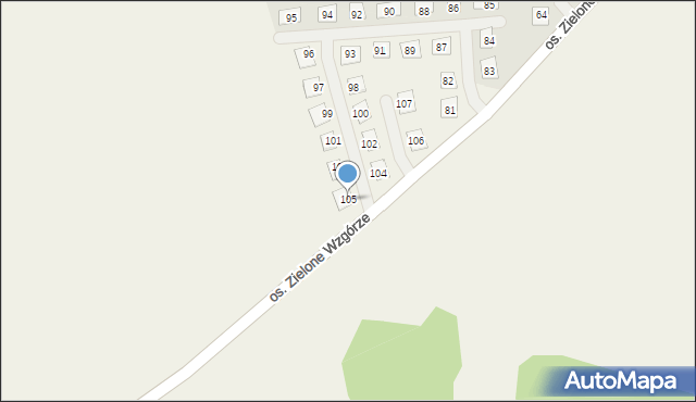 Rozłogi, Osiedle Zielone Wzgórze, 105, mapa Rozłogi