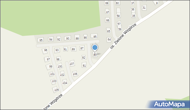 Rozłogi, Osiedle Zielone Wzgórze, 83, mapa Rozłogi