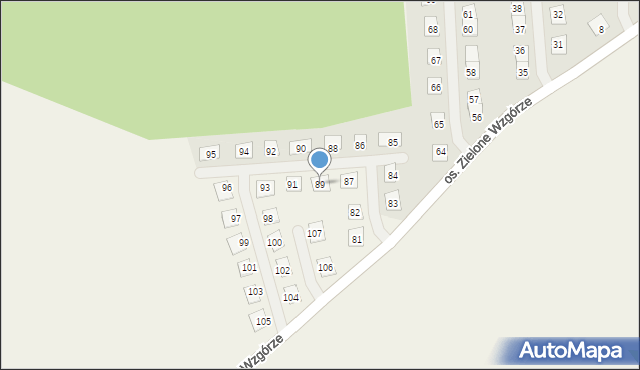 Rozłogi, Osiedle Zielone Wzgórze, 89, mapa Rozłogi
