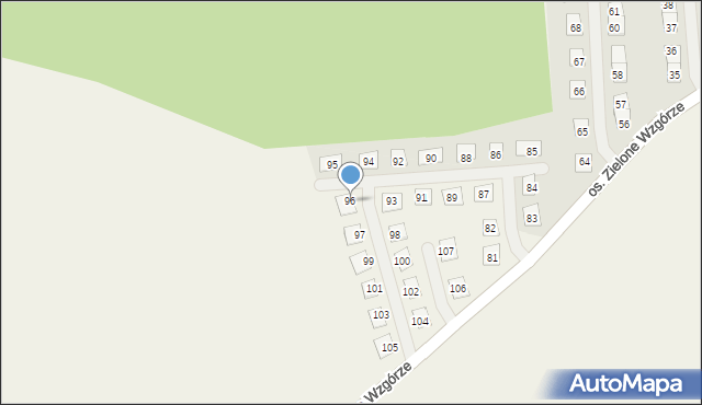Rozłogi, Osiedle Zielone Wzgórze, 96, mapa Rozłogi