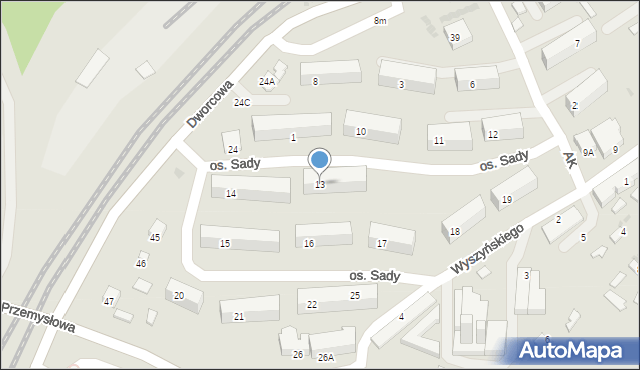 Sędziszów, Osiedle Sady, 13, mapa Sędziszów