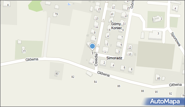 Simoradz, Osiedle, 3, mapa Simoradz