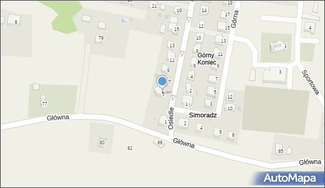 Simoradz, Osiedle, 5, mapa Simoradz