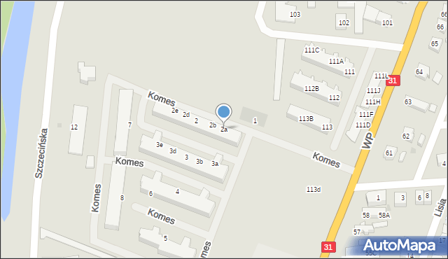 Słubice, Osiedle Komes, 2a, mapa Słubice