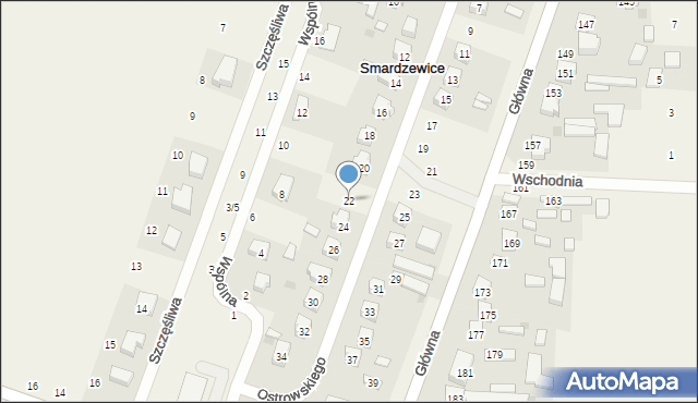Smardzewice, Ostrowskiego Józefa, posła, 22, mapa Smardzewice