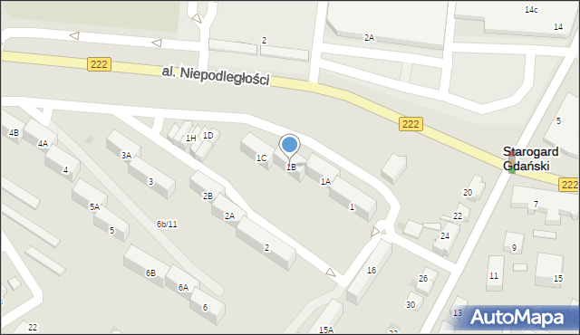 Starogard Gdański, Osiedle 60-lecia Odzyskania Niepodległości Polski, 1B, mapa Starogard Gdański