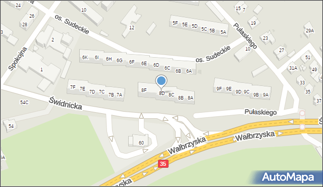 Świebodzice, Osiedle Sudeckie, 8D, mapa Świebodzice