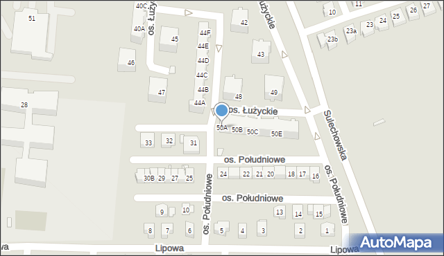 Świebodzin, Osiedle Łużyckie, 50A, mapa Świebodzin
