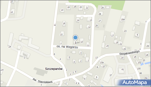 Szczepanów, Osiedle na Wzgórzu, 9, mapa Szczepanów
