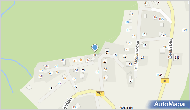 Targanice, Osiedle Modrzewiowe, 36, mapa Targanice