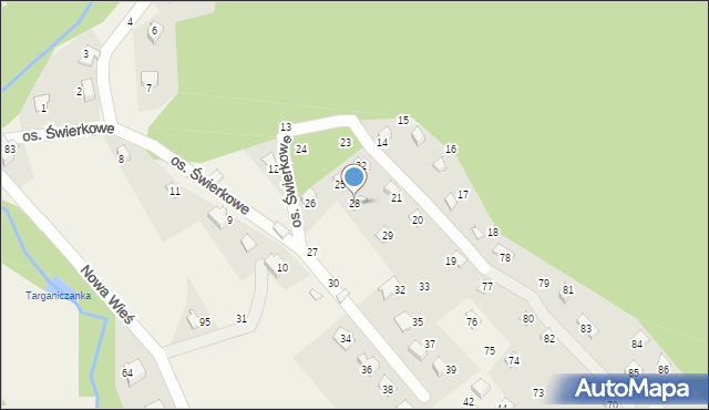 Targanice, Osiedle Świerkowe, 28, mapa Targanice