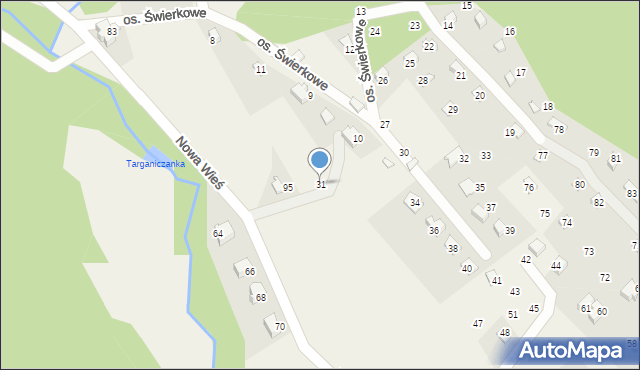 Targanice, Osiedle Świerkowe, 31, mapa Targanice