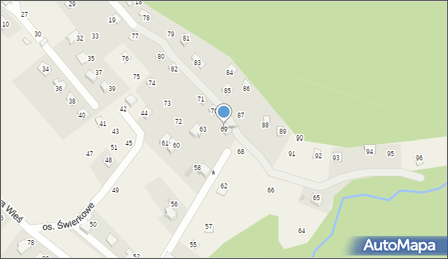 Targanice, Osiedle Świerkowe, 69, mapa Targanice