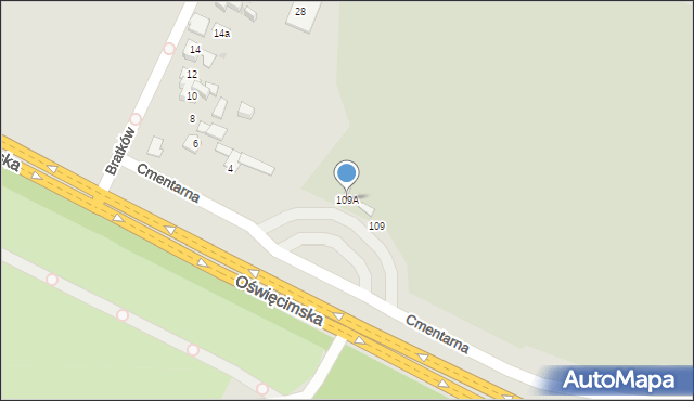 Tychy, Oświęcimska, 109A, mapa Tych&oacute;w
