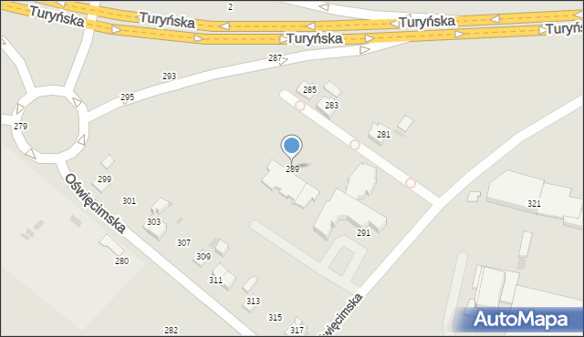 Tychy, Oświęcimska, 289, mapa Tychów