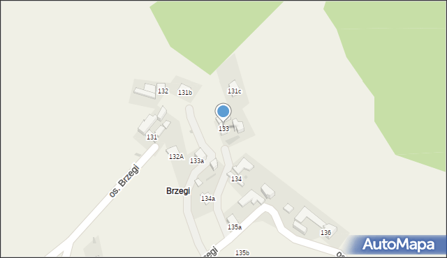 Tylmanowa, Osiedle Brzegi, 133, mapa Tylmanowa