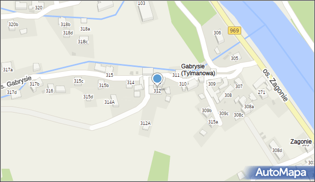 Tylmanowa, Osiedle Gabrysie, 312, mapa Tylmanowa