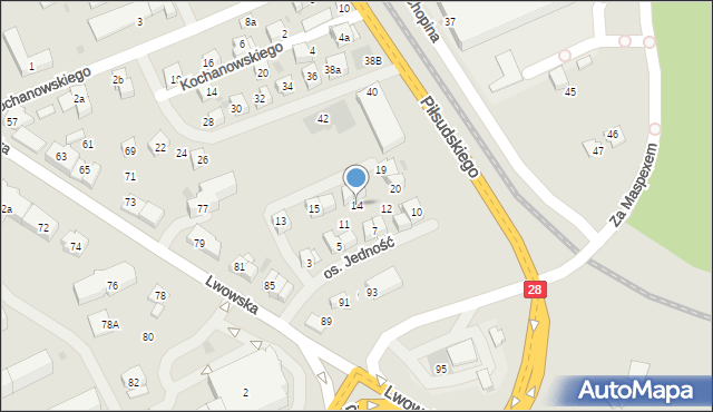 Wadowice, Osiedle Jedność, 14, mapa Wadowice