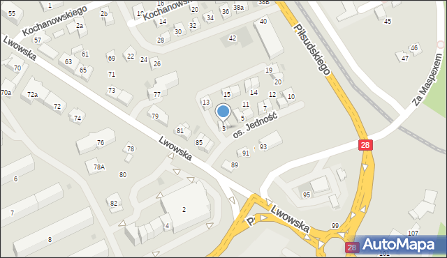 Wadowice, Osiedle Jedność, 3, mapa Wadowice