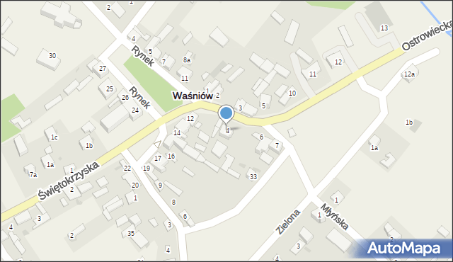 Waśniów, Ostrowiecka, 4, mapa Waśniów