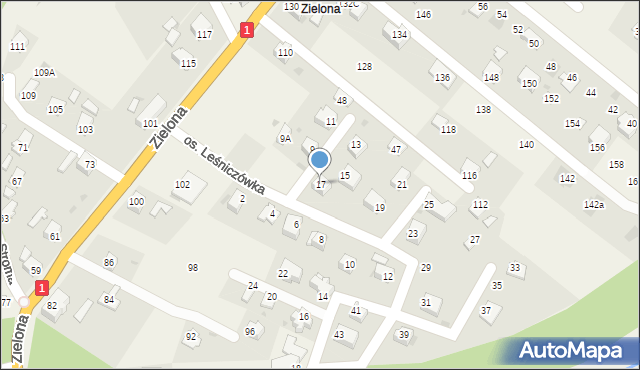 Węgierska Górka, Osiedle Leśniczówka, 17, mapa Węgierska Górka