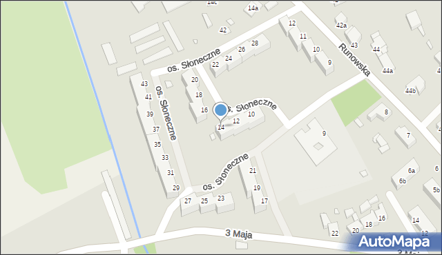 Węgorzyno, Osiedle Słoneczne, 14, mapa Węgorzyno