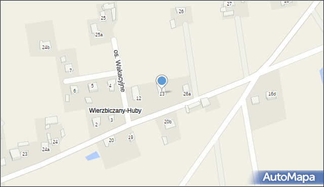 Wierzbiczany, Osiedle Wakacyjne, 13, mapa Wierzbiczany