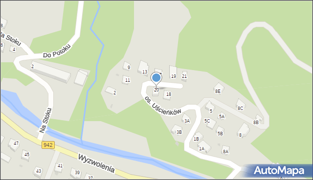Wisła, Osiedle Uścieńków, 20, mapa Wisła