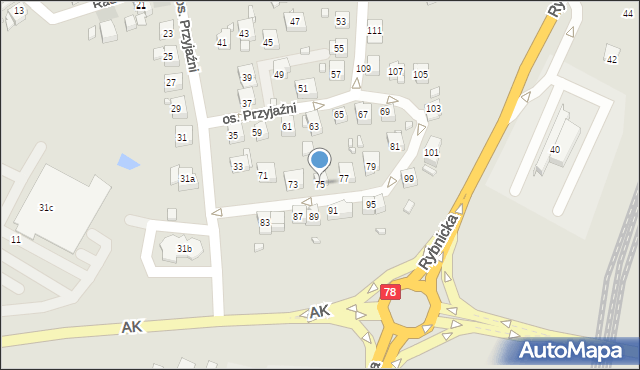 Wodzisław Śląski, Osiedle Przyjaźni, 75, mapa Wodzisławia Śląskiego