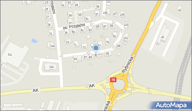 Wodzisław Śląski, Osiedle Przyjaźni, 91, mapa Wodzisławia Śląskiego