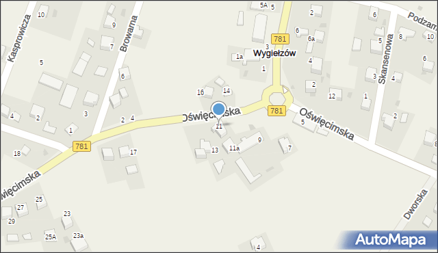 Wygiełzów, Oświęcimska, 11, mapa Wygiełzów