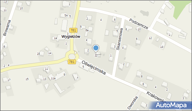 Wygiełzów, Oświęcimska, 12, mapa Wygiełzów