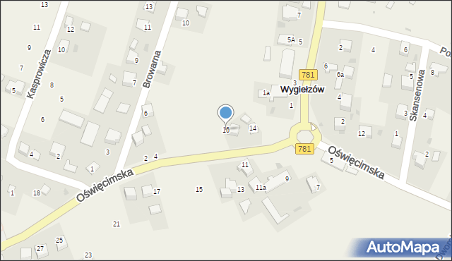 Wygiełzów, Oświęcimska, 16, mapa Wygiełzów