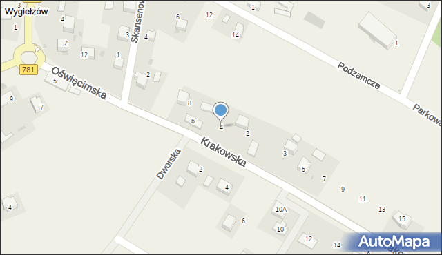 Wygiełzów, Oświęcimska, 4, mapa Wygiełzów