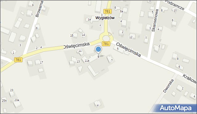 Wygiełzów, Oświęcimska, 9, mapa Wygiełzów