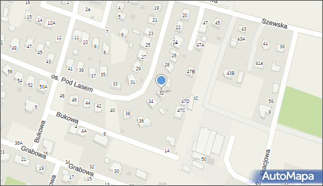 Zagrody, Osiedle Pod Lasem, 32, mapa Zagrody