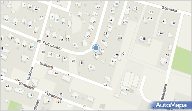 Zagrody, Osiedle Pod Lasem, 34, mapa Zagrody