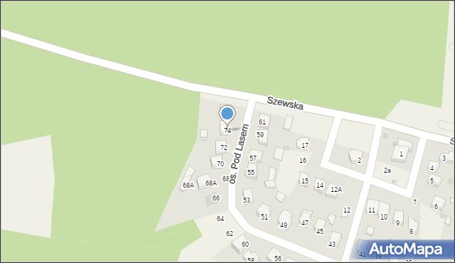 Zagrody, Osiedle Pod Lasem, 74, mapa Zagrody
