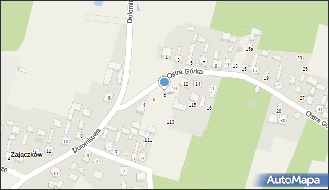 Zajączków, Ostra Górka, 8, mapa Zajączków