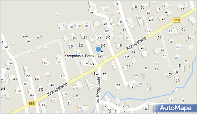 Zakopane, Osiedle Krzeptówki, 116, mapa Zakopanego
