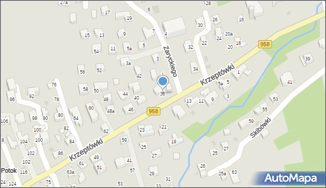 Zakopane, Osiedle Krzeptówki, 36, mapa Zakopanego