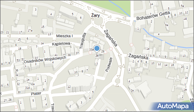 Żary, Osadników Wojskowych, 26, mapa Żary