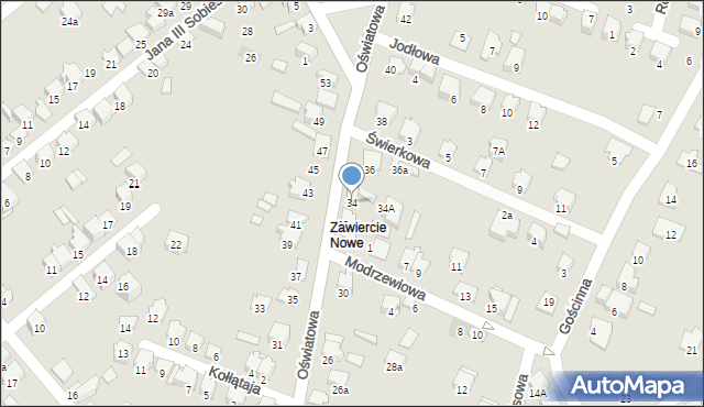 Zawiercie, Oświatowa, 34, mapa Zawiercie