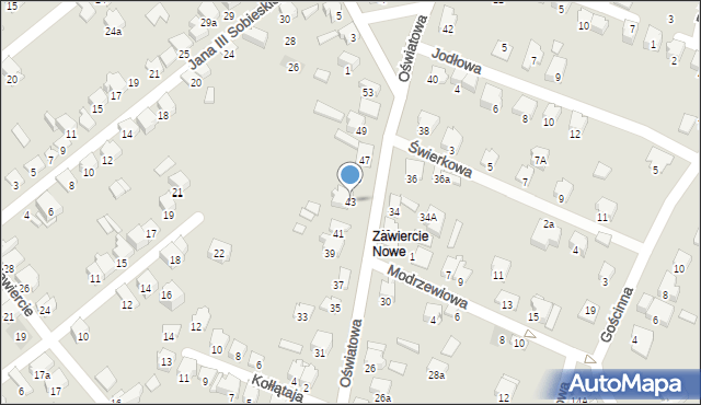 Zawiercie, Oświatowa, 43, mapa Zawiercie