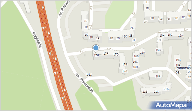 Zielona Góra, Osiedle Pomorskie, 17H, mapa Zielona Góra