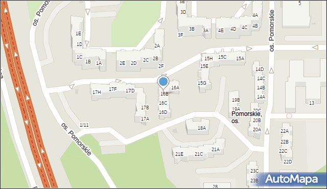 Zielona Góra, Osiedle Pomorskie, 16B, mapa Zielona Góra