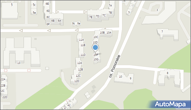 Zielona Góra, Osiedle Pomorskie, 10F, mapa Zielona Góra