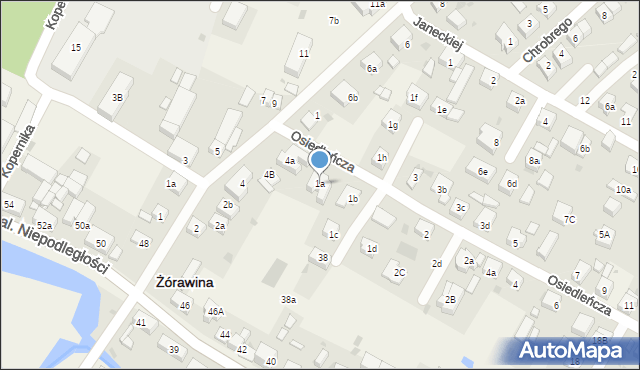 Żórawina, Osiedleńcza, 1a, mapa Żórawina