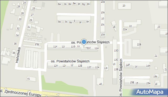 Żory, Osiedle Powstańców Śląskich, 11D, mapa Żor