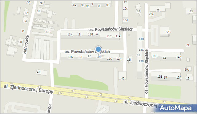 Żory, Osiedle Powstańców Śląskich, 12E, mapa Żor